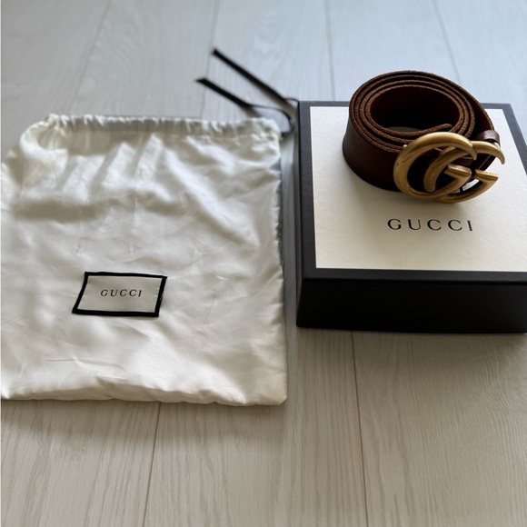 Gucci GG Marmont Brown Leather Wide Belt Size 85 - Picture 2 of 8